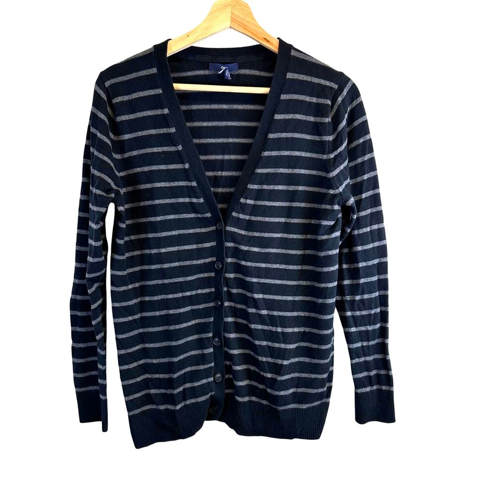 Gap Black and White Stripe V Neck Button Front Sweater Womens Size Large
